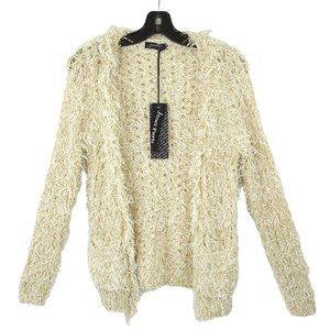 Janet Paris Open Front Cardigan Womens Size S/M Cream Gold Metallic Pockets NEW